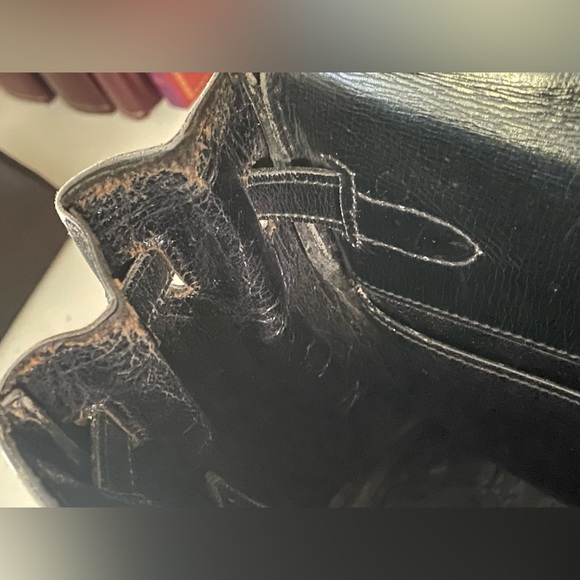 HERMES | Vintage 1966 Bonwit Teller Kelly 32 Black Box Calf Leather Bag - Picture 14 of 16